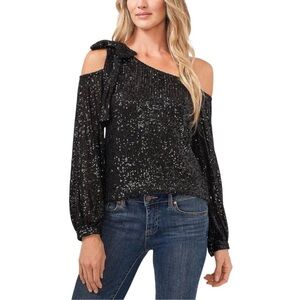 NWT CeCe Sequin Off-Shoulder bow top